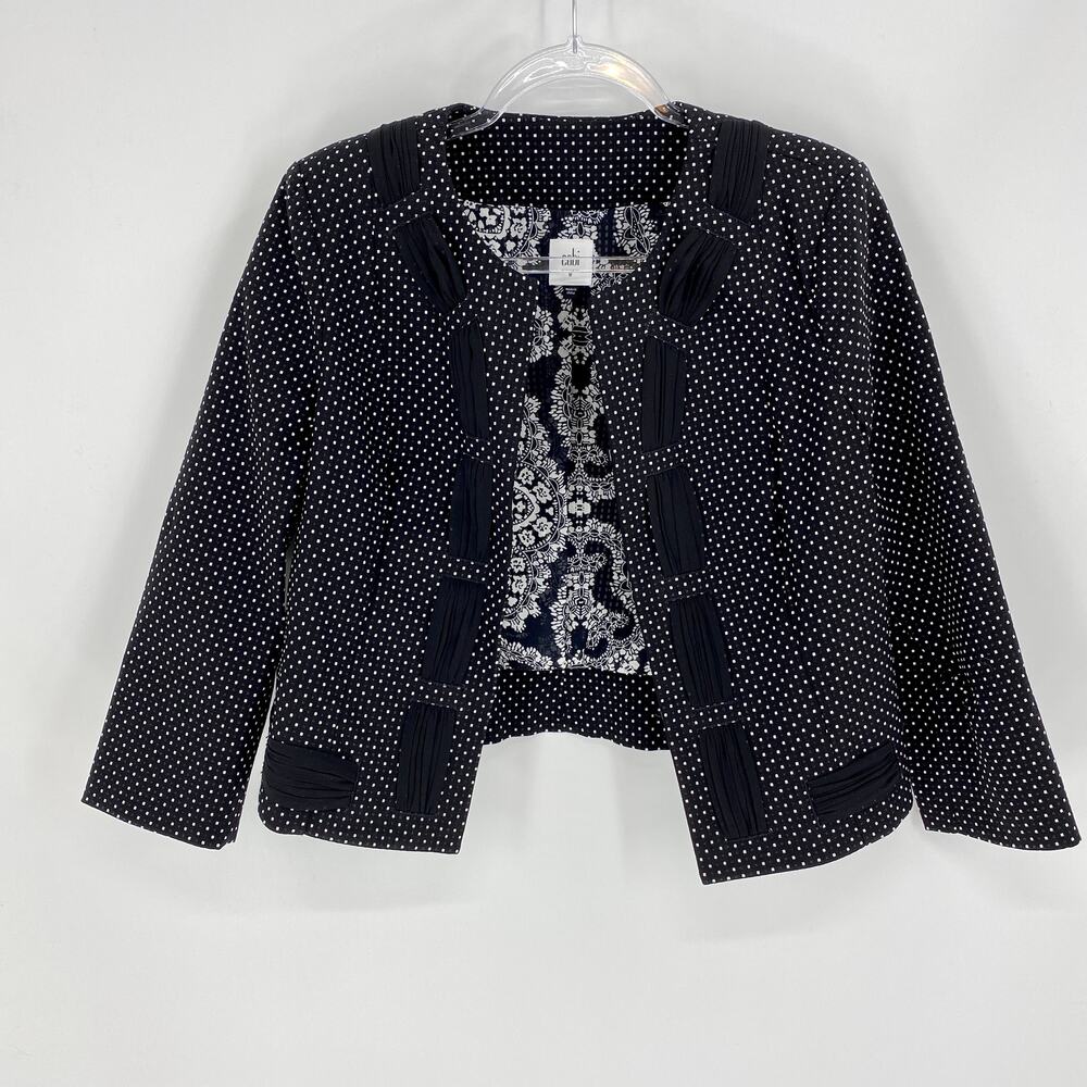 CABI Womens Jacket Size 8 Seaside Chic Polka Dot Cropped 3/4 Sleeve Career Layer